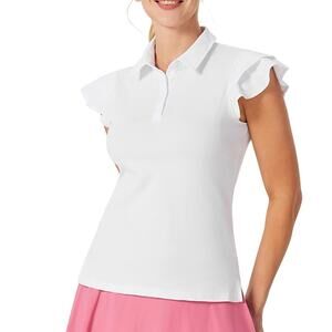 Jack Smith Women’s Golf Tennis Sport Polo Shirt Ruffle Sleeve White NEW Size 2X